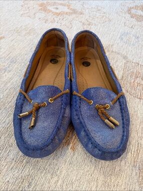 LAMO Blue Metallic Shimmer Boat Shoes Loafers Size 9 EU 40
